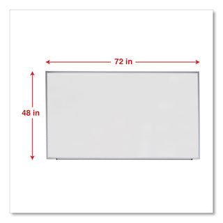 Universal® Deluxe Melamine Dry Erase Board, 72 x 48, Melamine White Surface, Silver Anodized Aluminum Frame (UNV43626)
