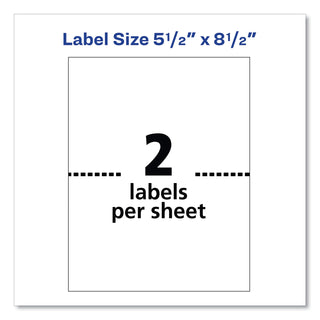 Avery® Shipping Labels w/ TrueBlock Technology, Laser Printers, 5.5 x 8.5, White, 2/Sheet, 100 Sheets/Box (AVE5126)