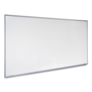 Universal® Deluxe Melamine Dry Erase Board, 72 x 48, Melamine White Surface, Silver Anodized Aluminum Frame (UNV43626)