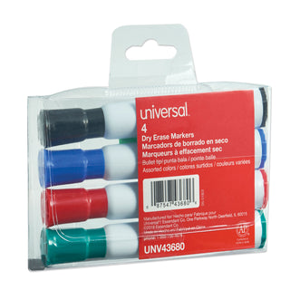 Universal® Dry Erase Marker, Medium Bullet Tip, Assorted Colors, 4/Set (UNV43680)