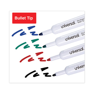 Universal® Dry Erase Marker, Medium Bullet Tip, Assorted Colors, 4/Set (UNV43680)