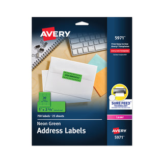 Avery® High-Visibility Permanent Laser ID Labels, 1 x 2 5/8, Neon Green, 750/Pack (AVE5971)