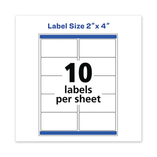 Avery® Waterproof Shipping Labels with TrueBlock and Sure Feed, Laser Printers, 2 x 4, White, 10/Sheet, 50 Sheets/Pack (AVE5523)