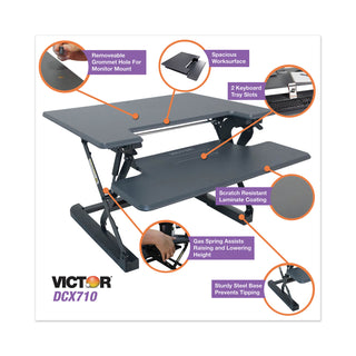 Victor® High Rise Height Adjustable Standing Desk with Keyboard Tray, 31w x 31.25d x 20h, Gray/Black (VCTDCX710G)