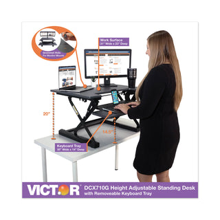 Victor® High Rise Height Adjustable Standing Desk with Keyboard Tray, 31w x 31.25d x 20h, Gray/Black (VCTDCX710G)