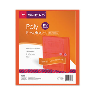Smead™ Poly String & Button Interoffice Envelopes, String & Button Closure, 9.75 x 11.63, Transparent Red, 5/Pack (SMD89527)