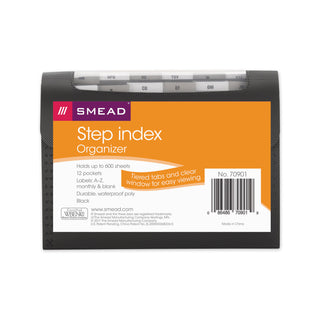 Smead™ Step Index Organizer, 12 Sections, 1/6-Cut Tab, Letter Size, Black (SMD70901)