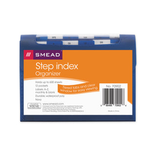 Smead™ Step Index Organizer, 12 Sections, 1/6-Cut Tab, Letter Size, Navy (SMD70902)