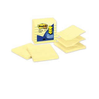 Post-it® Original Canary Yellow Pop-up Refill, Note Ruled, 3" x 3", Canary Yellow, 100 Sheets/Pad, 6 Pads/Pack (MMMR335YW)