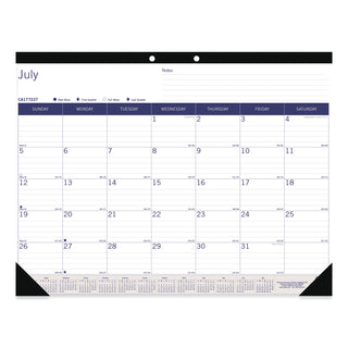 Blueline® DuraGlobe Academic Desk Pad Calendar, 22 x 17, White/Blue/Gray Sheets, Black Headband, 13-Month: July 2025 to July 2026 (REDCA177227)