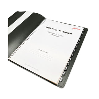 Universal® Monthly Planner, 11 x 8, Black Cover, 14-Month: Dec 2024 to Jan 2026 (UNV71001)