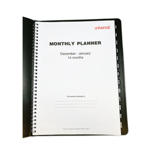 Universal® Monthly Planner, 11 x 8, Black Cover, 14-Month: Dec 2024 to Jan 2026 (UNV71001)