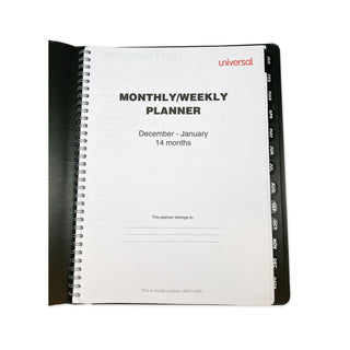 Universal® Weekly Planner, 11 x 8, Black Cover, 14-Month: Dec 2024 to Jan 2026 (UNV71000)