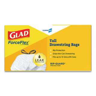 Glad® ForceFlex Tall Kitchen Drawstring Trash Bags - 13 gal - 24" x 27 3/8" - .95 mil - 100/Box - White (CLO78526BX)