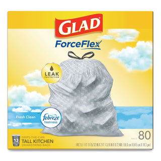 Glad® OdorShield Tall Kitchen Drawstring Bags, 13 gal, 0.95 mil, 24" x 27.38", White, 80/Box (CLO78899BX)