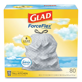 Glad® OdorShield Tall Kitchen Drawstring Bags, 13 gal, 0.95 mil, 24" x 27.38", White, 240/Carton (CLO78899)