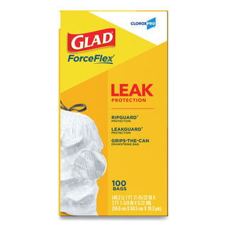 Glad® ForceFlex Tall Kitchen Drawstring Trash Bags - 13 gal - 24" x 27 3/8" - .95 mil - 100/Box - White (CLO78526BX)