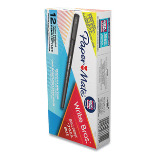 Papermate® Write Bros. Stick Ballpoint Pen, Medium 1mm, Black Ink/Barrel, Dozen (PAP3331131C)