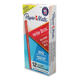 Papermate® Write Bros. Stick Ballpoint Pen, Medium 1mm, Red Ink/Barrel, Dozen (PAP3321131C)