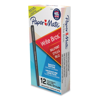 Papermate® Write Bros. Stick Ballpoint Pen, Medium 1mm, Black Ink/Barrel, Dozen (PAP3331131C)