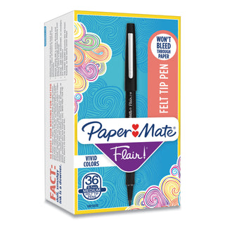Papermate® Point Guard Flair Stick Porous Point Pen, Bold 1.4mm, Black Ink/Barrel, 36/Box (PAP1921070)