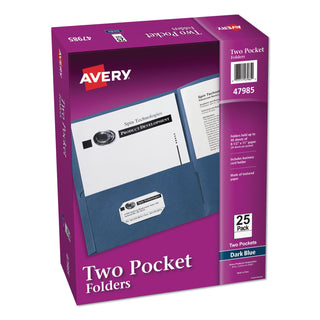 Avery® Two-Pocket Folder, 40-Sheet Capacity, Dark Blue, 25/Box (AVE47985)