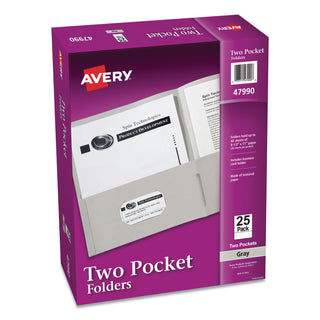 Avery® Two-Pocket Folder, 40-Sheet Capacity, Gray, 25/Box (AVE47990)