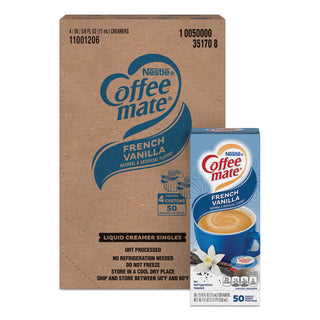 Coffee mate® Liquid Coffee Creamer, French Vanilla, 0.38 oz Mini Cups, 50/Box, 4 Boxes/Carton, 200 Total/Carton (NES35170-CS)