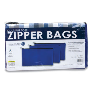 CONTROLTEK® Fabric Deposit Bag, 5.5 x 11, Vinyl, Blue, 3/Pack (CNK530495)