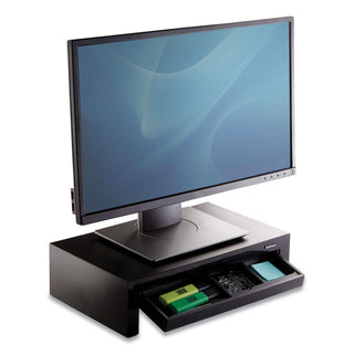 Fellowes® Designer Suites Monitor Riser, For 21" Monitors, 16" x 9.38" x 4.38" to 6", Black Pearl, Supports 40 lbs (FEL8038101)