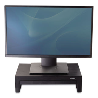 Fellowes® Designer Suites Monitor Riser, For 21" Monitors, 16" x 9.38" x 4.38" to 6", Black Pearl, Supports 40 lbs (FEL8038101)