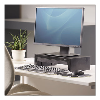 Fellowes® Designer Suites Monitor Riser, For 21" Monitors, 16" x 9.38" x 4.38" to 6", Black Pearl, Supports 40 lbs (FEL8038101)