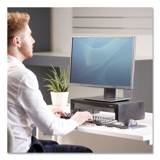 Fellowes® Designer Suites Monitor Riser, For 21" Monitors, 16" x 9.38" x 4.38" to 6", Black Pearl, Supports 40 lbs (FEL8038101)