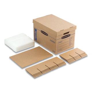 Bankers Box® SmoothMove Kitchen Moving Kit with Dividers + Foam, Half Slotted Container (HSC), Medium, 12.25" x 18.5" x 12", Brown/Blue (FEL7710302)