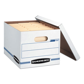 Bankers Box® STOR/FILE Basic-Duty Storage Boxes, Letter/Legal Files, 12.5" x 16.25" x 10.5", White/Blue, 12/Carton (FEL00703)