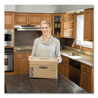 Bankers Box® SmoothMove Maximum Strength Moving Boxes, Half Slotted Container (HSC), Small, 15" x 15" x 12", Brown/Blue, 8/Pack (FEL7710201)