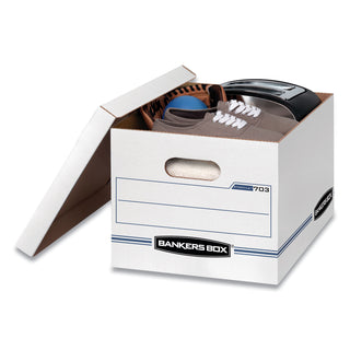Bankers Box® STOR/FILE Basic-Duty Storage Boxes, Letter/Legal Files, 12.5" x 16.25" x 10.5", White/Blue, 12/Carton (FEL00703)
