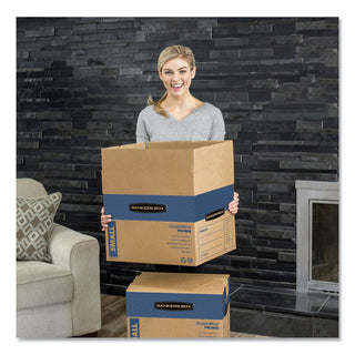 Bankers Box® SmoothMove Prime Moving/Storage Boxes, Hinged Lid, Regular Slotted Container, Medium, 18" x 18" x 16", Brown/Blue, 8/Carton (FEL0062801)