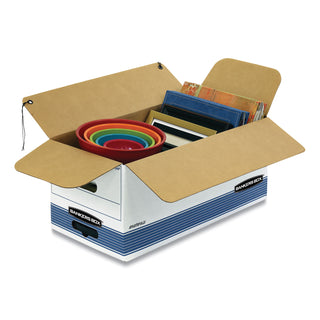 Bankers Box® STOR/FILE Medium-Duty Strength Storage Boxes, Letter/Legal Files, 12.25" x 16" x 11", White/Blue, 12/Carton (FEL00025)