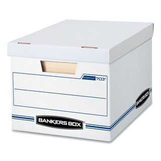 Bankers Box® STOR/FILE Basic-Duty Storage Boxes, Letter/Legal Files, 12.5" x 16.25" x 10.5", White/Blue, 12/Carton (FEL00703)