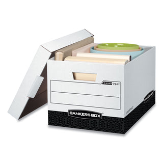 Bankers Box® R-KIVE Heavy-Duty Storage Boxes, Letter/Legal Files, 12.75" x 16.5" x 10.38", White/Black, 12/Carton (FEL00724)