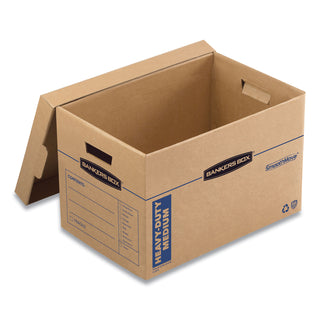 Bankers Box® SmoothMove Maximum Strength Moving Boxes, Half Slotted Container (HSC), Medium, 12.25" x 18.5" x 12", Brown/Blue, 8/Pack (FEL7710301)