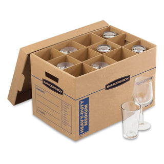 Bankers Box® SmoothMove Kitchen Moving Kit with Dividers + Foam, Half Slotted Container (HSC), Medium, 12.25" x 18.5" x 12", Brown/Blue (FEL7710302)
