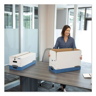Bankers Box® STOR/FILE Medium-Duty Strength Storage Boxes, Letter/Legal Files, 12.25" x 16" x 11", White/Blue, 12/Carton (FEL00025)