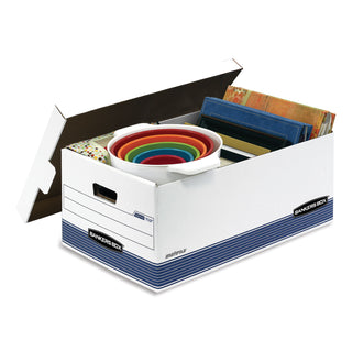 Bankers Box® STOR/FILE Medium-Duty Storage Boxes, Legal Files, 15.88" x 25.38" x 10.25", White/Blue, 4/Carton (FEL0070205)
