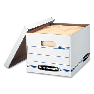 Bankers Box® STOR/FILE Basic-Duty Storage Boxes, Letter/Legal Files, 12.5" x 16.25" x 10.5", White/Blue, 12/Carton (FEL00703)