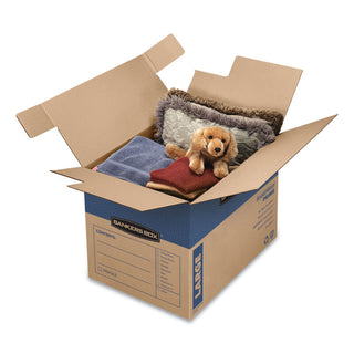 Bankers Box® SmoothMove Prime Moving/Storage Boxes, Hinged Lid, Regular Slotted Container (RSC), 18" x 24" x 18", Brown/Blue, 6/Carton (FEL0062901)