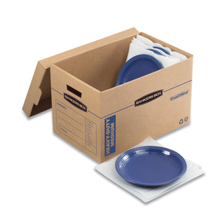 Bankers Box® SmoothMove Maximum Strength Moving Boxes, Half Slotted Container (HSC), Medium, 12.25" x 18.5" x 12", Brown/Blue, 8/Pack (FEL7710301)