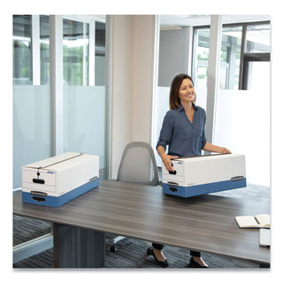 Bankers Box® STOR/FILE Medium-Duty Strength Storage Boxes, Letter/Legal Files, 12.25" x 16" x 11", White/Blue, 12/Carton (FEL00025)