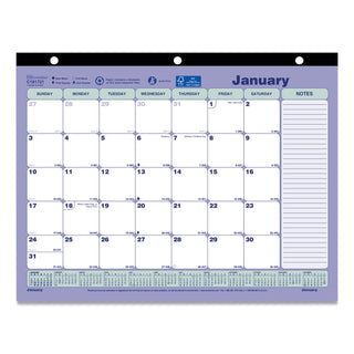 Brownline® Monthly Desk Pad Calendar, 3-Hole Punched, 11 x 8.5, White/Blue/Green Sheets, Black Binding, 12-Month (Jan to Dec): 2026 (REDC181721)